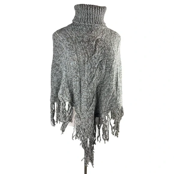 Inis Crafts 100% Merino Wool Poncho Sweater Cape Fringe Brown Irish Made S/M - Picture 14 of 16